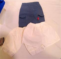 VINTAGE WOOD TRUNK WHITE CHOCK FULL LABELED AG CLOTHES ACCES